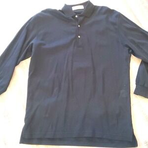 Fairway & Greene Long Sleeve Polo Mens L Black Mercerized Cotton Golf Embroided